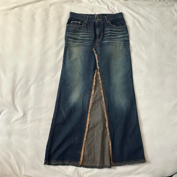 Insane y2k Denim Open Front Maxi Skirt By XoXo Size 3/4 - Picture 2 of 8